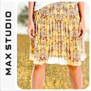 Max Studio yellow floral gathered waist skirt